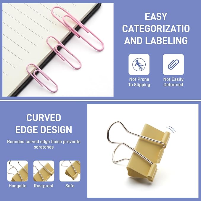 260PCS Colored Assorted Size Paper Clips and Binder Clips, Paperclips Large Medium Small, Binder Clip and Paper Clip Set for Home, School, and Office Supplies in a Container with Compartments