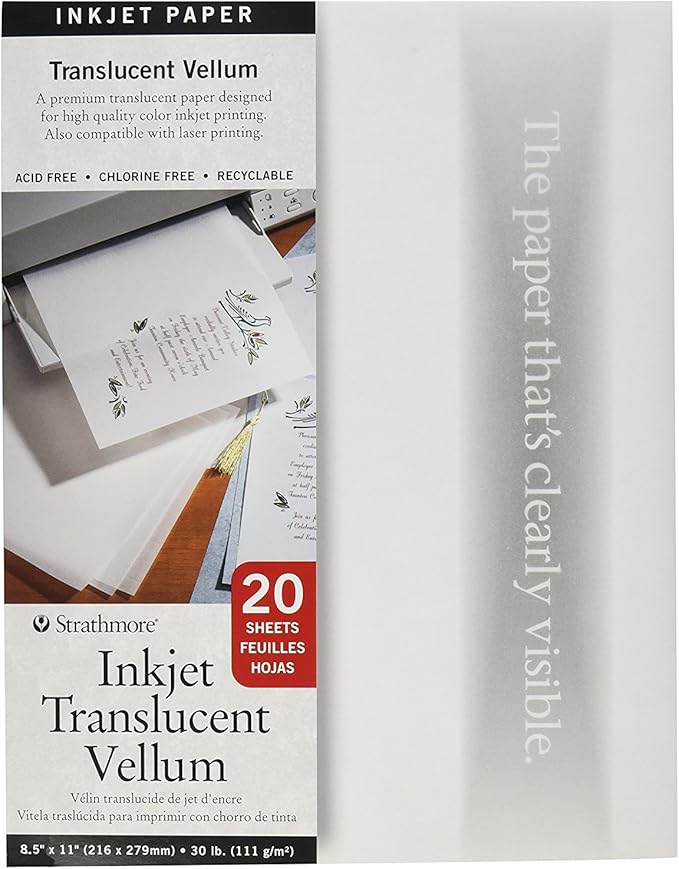 Strathmore 59-803 Strathmore Printable Vellum 20Sheet Translucent, 8.5 x 11, Multicolor