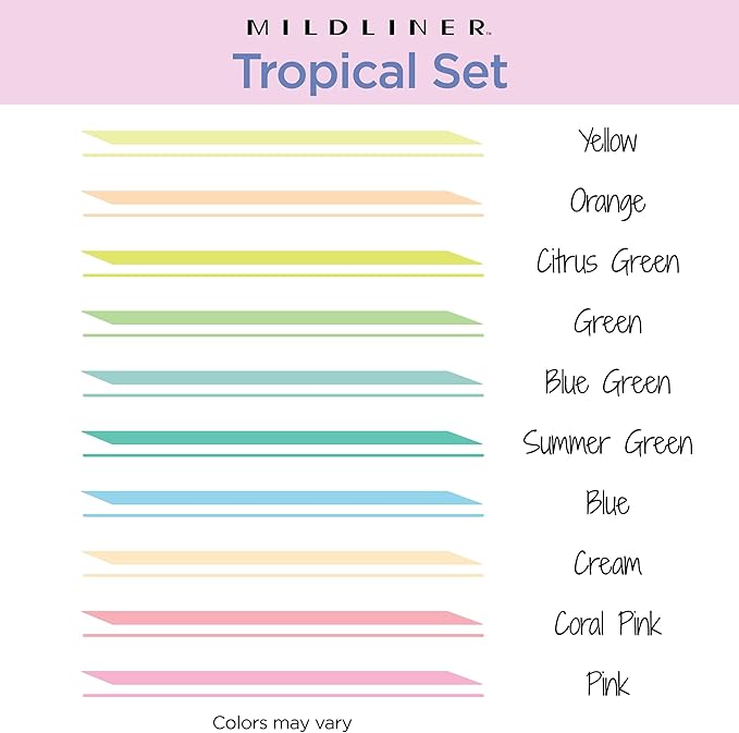 Zebra Pen Mildliner Dual-Tip Highlighter Set, Broad and Fine Point Tips, No Bleed, Ideal for Bible Highlighting, Journaling, School and Office Supplies, Tropical Bisque Ink Colors, 10-Pack (78301)