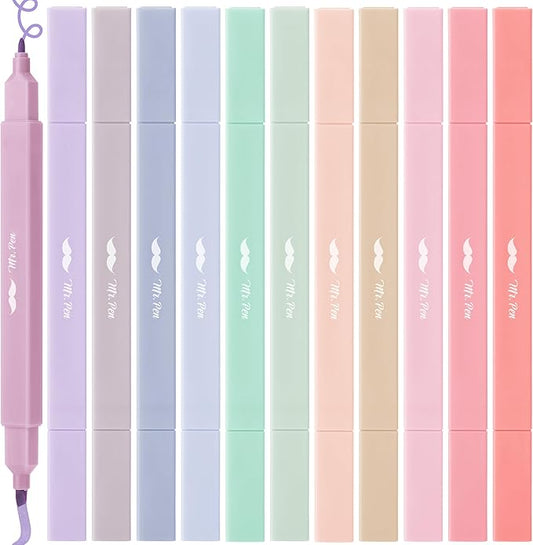 Mr. Pen- Dual Tip Aesthetic Highlighters, 12 Pack, Chisel & Fine Tips, Joyful Earth, Cute Highlighters Assorted Colors