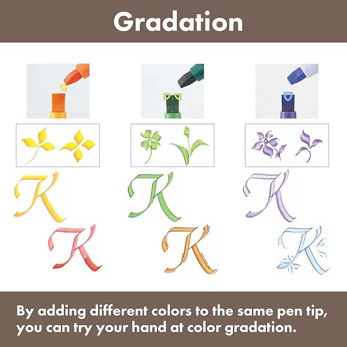 Kuretake Zig Calligraphy Dual Tip Marker Pens 3 colors set, VioletPink, 2mm, 5mm, Double Tip, for Art, Sketch, illustration, Calligraphy, Journal, Drawing, Made in Japan