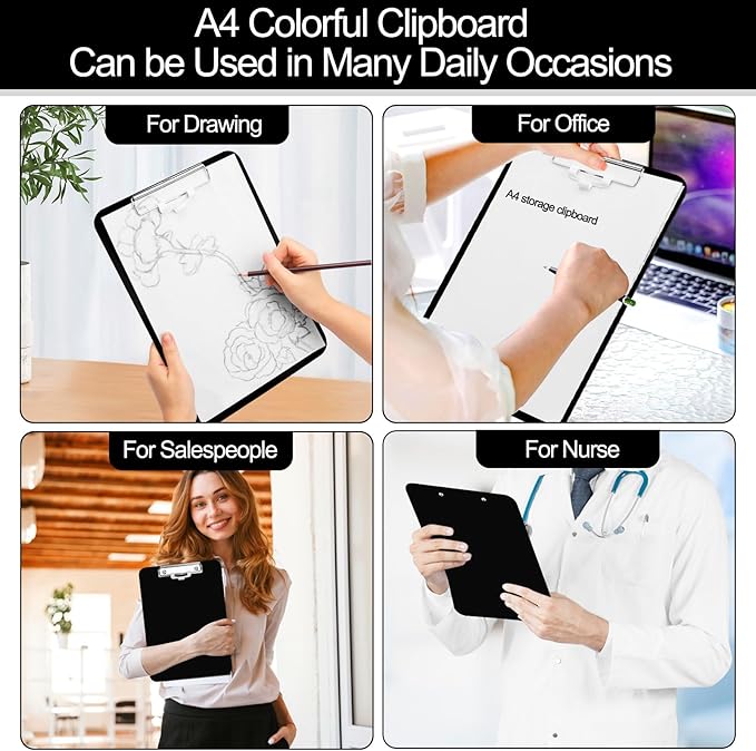 6 PCS A4 Clipboards,Plastic Clipboard with Pen Holder,Clip Boards 8.5x11 with Low Profile Clip,Cute Hanging Clipboard for School Office Supplies Clipboards for Kids,Portable Clip Board for Nurse