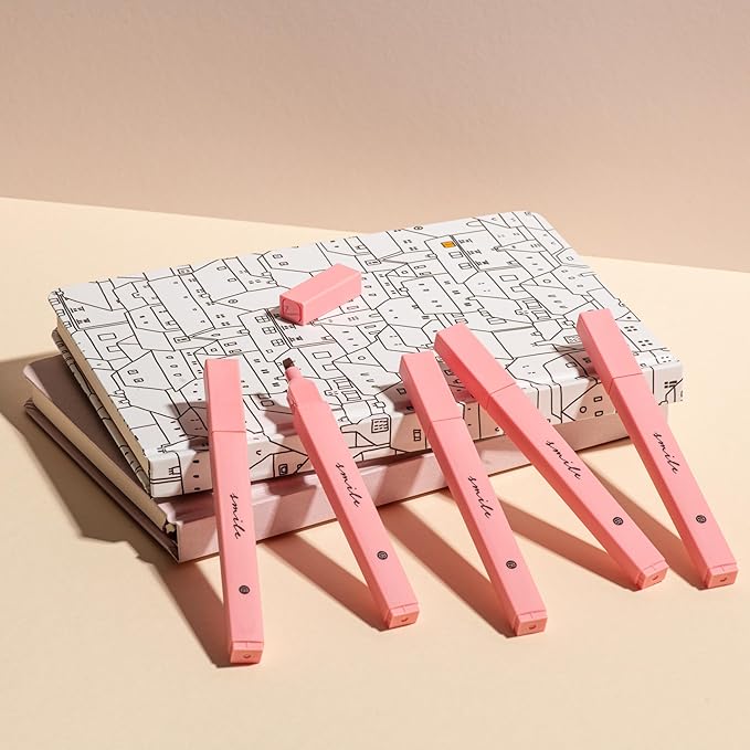 DIVERSEBEE Bible Highlighters with Soft Chisel Tip, 5 Pack Single Color Pens No Bleed, Quick Dry, Cute Aesthetic Markers for Bible Study Journaling Supplies (Pink)
