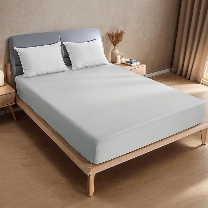 2 Pack Twin Premium Waterproof Mattress Protector, Soft Breathable Mattress Pad, Noiseless Waterproof Bed Cover - Stretch to 21" Fitted Deep Pocket Mattress Protection Cover - Light Grey