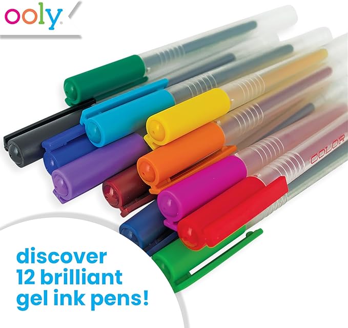 Ooly Color Luxe Gel Pen, Set of 12, Coloring, Drawing, and Notetaking Gel Pens, Great for Journaling, Scrapbooking, and any Adult Coloring Book, Colored Pens for Work, School Supplies