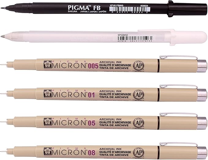 Sakura Pigma Manga Basic Set (005, 01, 05, 08, FB, White)