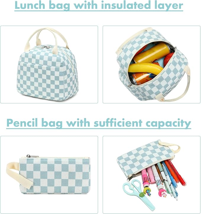 Bluboon School Backpack Set Girls Womens Laptop Bookbag Casual Daypack Fits 15 inch Laptop with Lunch Tote Bag and Pencil Bag
