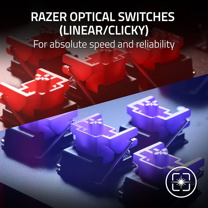 Razer Huntsman V2 Optical Gaming Keyboard: Fast Clicky Optical Switches w/Quick Keystrokes & 8000Hz Polling Rate - Doubleshot PBT Keycaps - Dedicated Media Keys & Dial - Ergonomic Wrist Rest