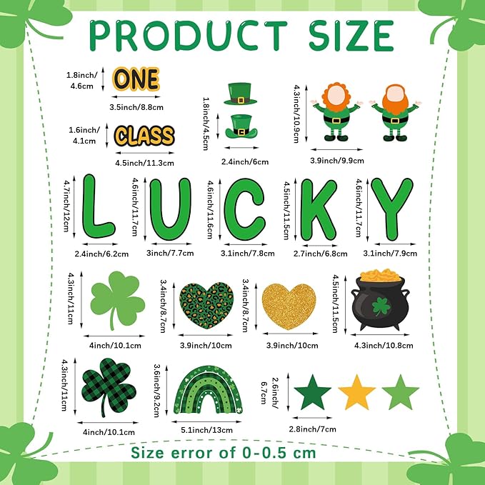 108 Pcs St. Patrick's Day Bulletin Board Sets One Lucky Class St. Patrick's Day Leprechaun Classroom Bulletin Board for Irish Holiday Party Supplies Home Classroom Chalkboard Wall Door Decor