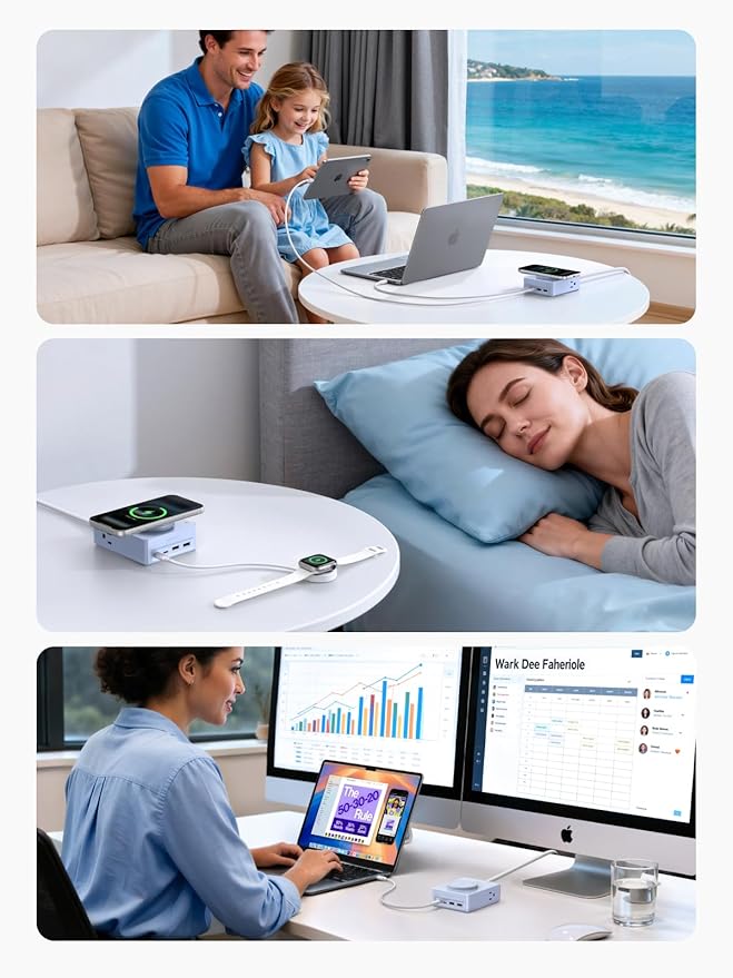 UGREEN Power Strip Surge Protector with 4 Power Outlets, 15w Wireless Charger, 20W PD3.0 USB C Fast Charging, 2 USB-C Ports, 2 USB A Ports, Desk Charging Station for Office, Conference, Home Use