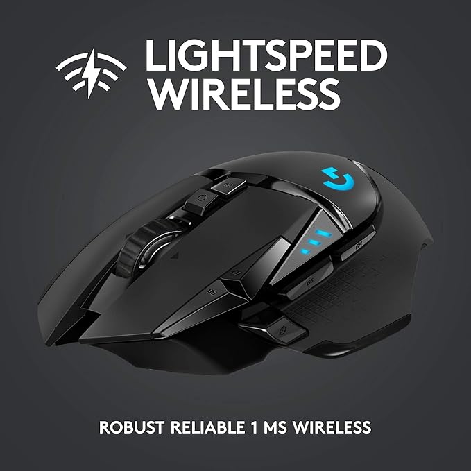 Logitech G502 Lightspeed Wireless Gaming Mouse with Hero 16K Sensor, PowerPlay Compatible, Tunable Weights and Lightsync RGB - Black (Renewed)