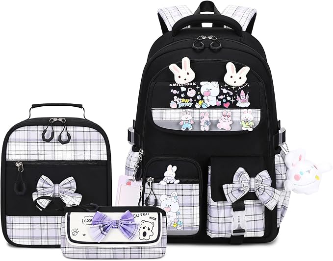 Girls Backpack 3pcs School Backpack with Lunch Box Teen Girl Backpack Set Cute Kids School Bag Bookbag for Teen Girls