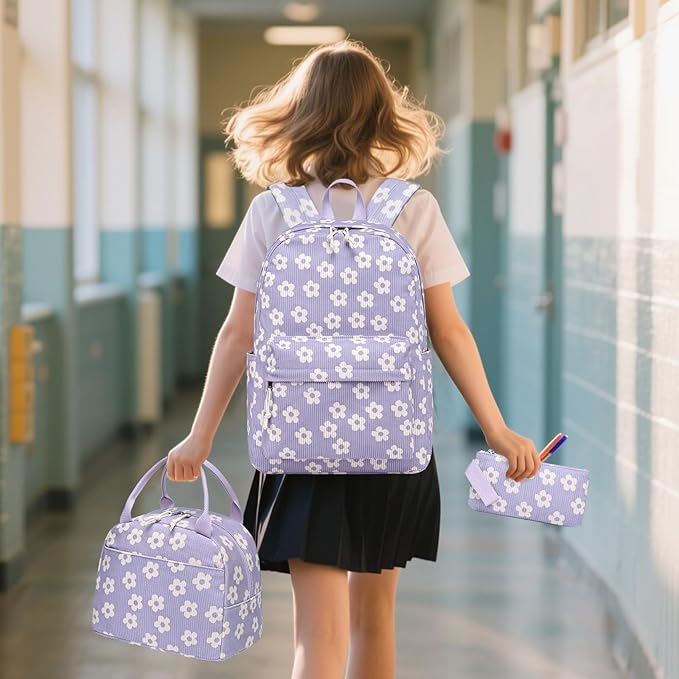 Bluboon School Backpack Set Girls Womens Laptop Bookbag Casual Daypack Fits 15 inch Laptop with Lunch Tote Bag and Pencil Bag