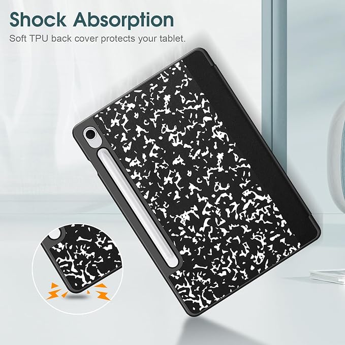 Fintie Slim Case for Samsung Galaxy Tab S10 Lite/ S10 FE/ S9 FE 5G 10.9 Inch/Tab S9 11 Inch with Built-in S Pen Holder, Soft TPU Smart Stand Back Cover Auto Wake/Sleep Feature, Composition Book Black
