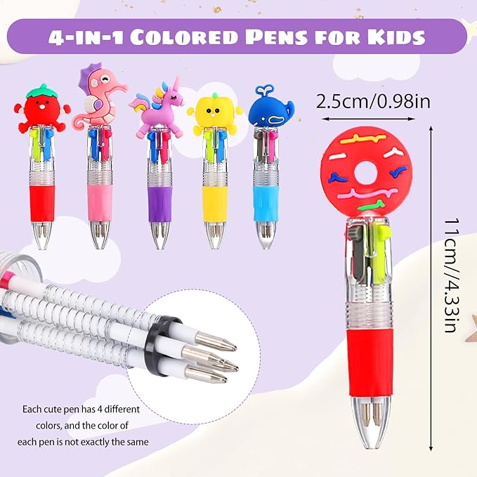BESARME 32 Pcs Fun Pens, Multicolor Pens in One 4-in-1 Cute Pen Bulk Party Favors for Birthday Prizes Gifts for Kids Classroom