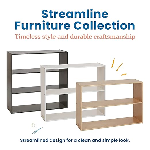 ECR4Kids Streamline 2-Shelf Double-Sided Storage Cabinet, 24in, Classroom Furniture, Grey Wash