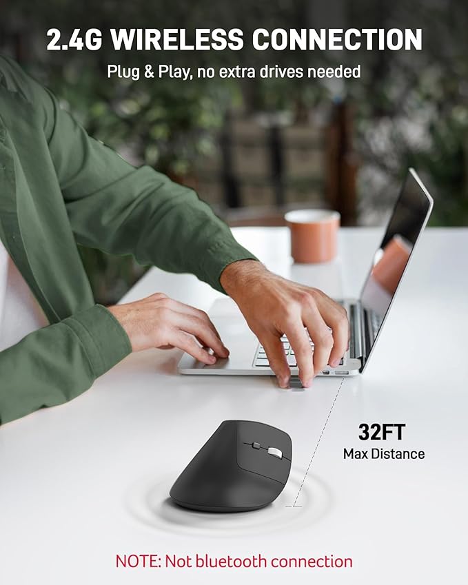 acer Ergonomic Mouse Wireless, Adjustable DPI Vertical Mouse 1000/1200/1600 with 6 Buttons, Rechargeable Ergo Mice, Medium to Large Sized Hands, 2.4GHz USB Receiver for Computer, Laptop, PC