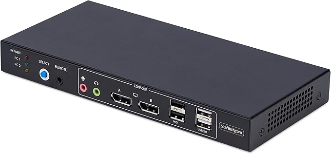 StarTech.com 2-Port Dual-Monitor DisplayPort KVM Switch with Dual View Video Matrix, 4K 60Hz, 4X USB Hub Ports, TAA Compliant