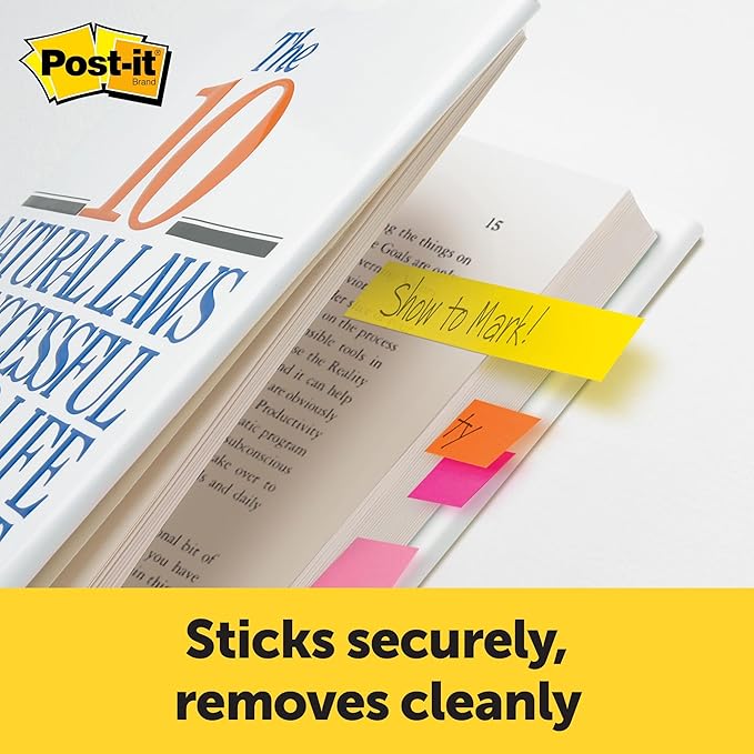 3M 6714AU Post-It Page Markers, Assorted Brights, 50 Strips/Pad, 4 Pads/Pack (36 Pack)