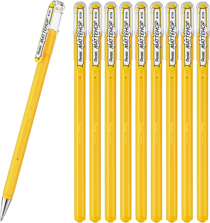 Pentel Matte Hop Yellow Color Ballpoint Pen, 10 Count K110-VG