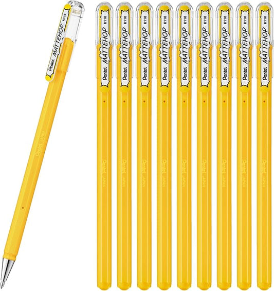 Pentel Matte Hop Yellow Color Ballpoint Pen, 10 Count K110-VG