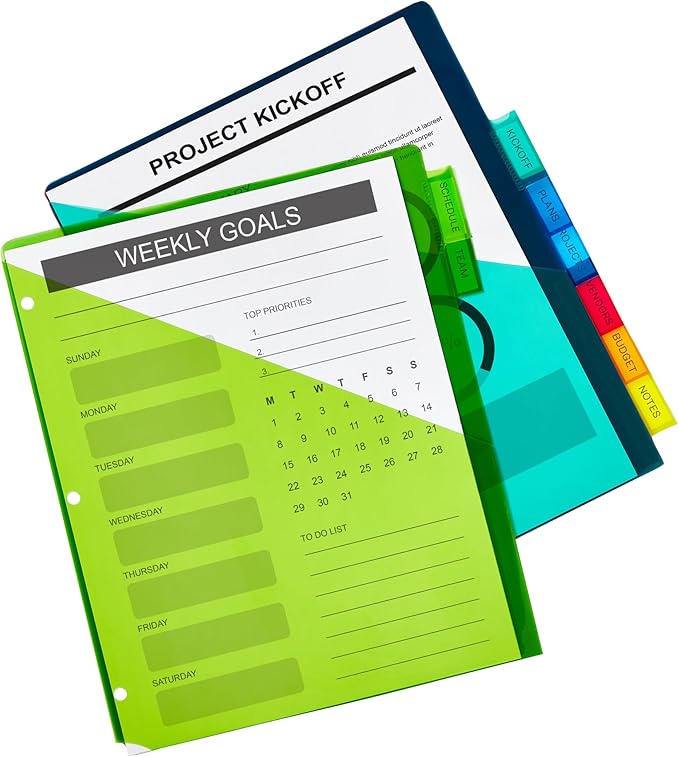 Avery Dividers for 3 Ring Binders,8-Tab Sets,Two-Pocket Plastic Binder Dividers with Tabs,Multicolor,1 Set (11907),(Pack of 2)