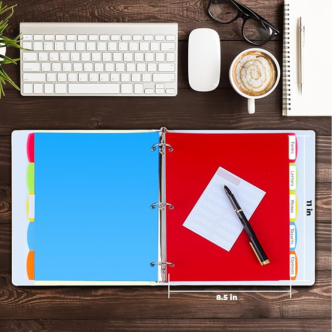HABGP 3 Ring Binder Dividers with Tabs, 10PCS/2 Set Plastic Dividers for 3 Ring Binder, 5 Tab 3 Hole Punch Dividers Color Pages,Tabbed Index Dividers