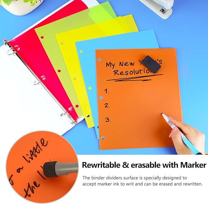 HABGP 3 Ring Binder Dividers with Tabs, 100PCS/20 Set Plastic Dividers for 3 Ring Binder, 5 Tab 3 Hole Punch Color Pages, File Dividers with Tabs,Tabbed Index