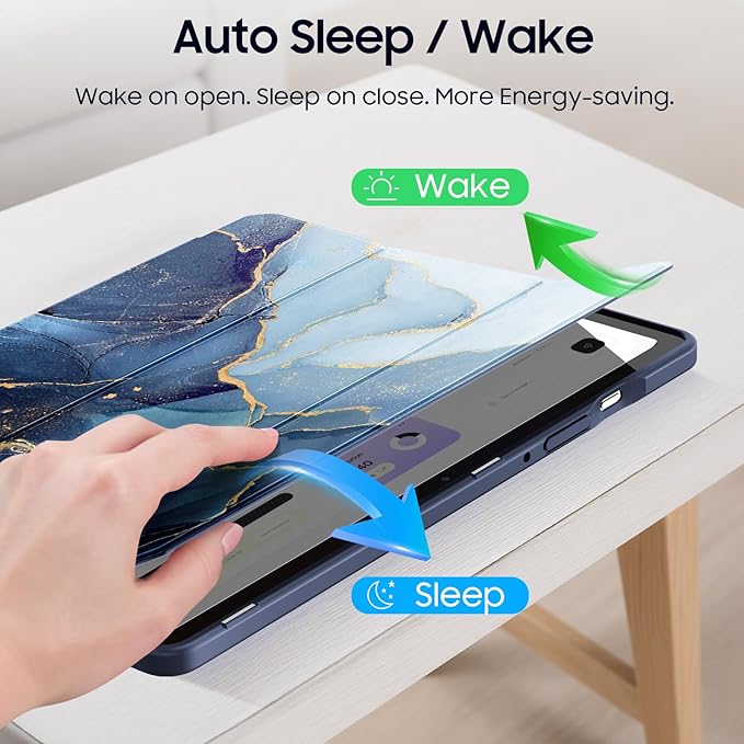 Fintie Hybrid Slim Case for Samsung Galaxy Tab S10 Lite/ S10 FE/ S9 FE 10.9 Inch/Tab S9 11 Inch with S Pen Holder, Shockproof Cover with Clear Transparent Back Shell, Auto Wake/Sleep, Ocean Marble