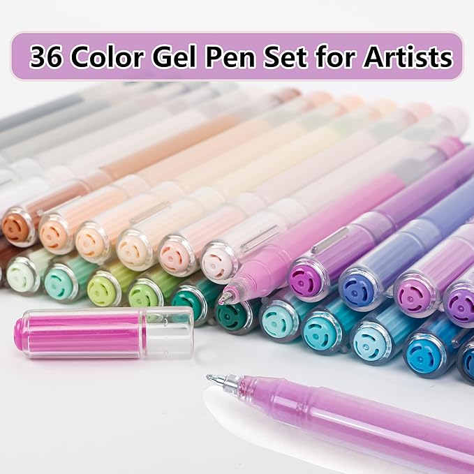 Smilo 36 Colors Acrylic Gel Pens for Coloring,3D Acrylic Paint Pens with 1.0mm Bullet Tip for Adult Coloring, Rock, Fabric,Glass & DIY Crafts – Vibrant Opaque Gel Pens for Artists & Journaling