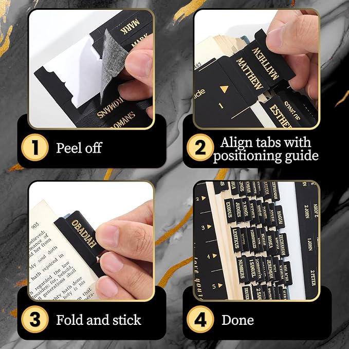 Leather Bible Tabs, Bible Tabs for Women and Men(Gold Foil Lettering) Large Print Stickers, Easy to Read and Apply, 66 Chapters & 14 Blank DIY Labels for Easy Navigation, Christian Accessories(Black)
