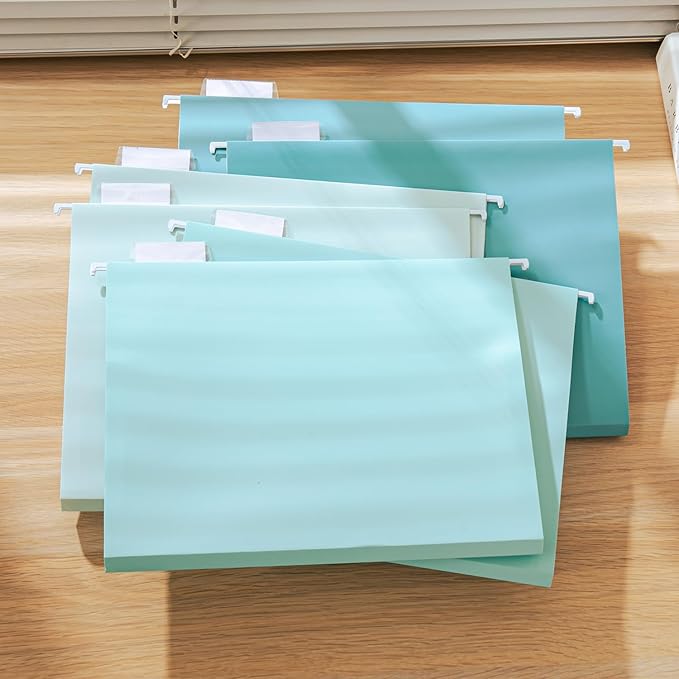 Y YOMA Letter Size - 6 Pack Extra Capacity Hanging File Folders Accordion Decorative Reinforced File Folder Cute Colored Expandable Folder for Office Home with 1/5-Cut Adjustable Tabs, Teal Blue