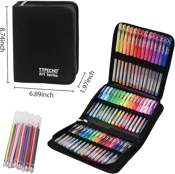 96 Color Artist Gel Pen Set with Portable Travel Case, Includes 24 Glitter, 10 Metallic, 7 Neon, 6 Pastel, 1 Classic Red, plus 48 Matching Color Refills,Back to school supplies