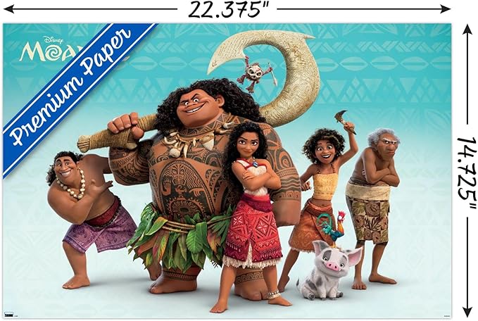 Disney Moana 2 - Group Wall Poster, 22.4L" x 14.7W", Premium Poster & Mount Bundle