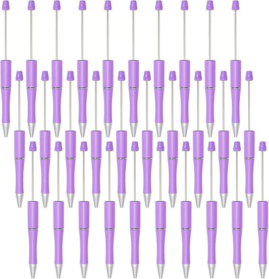 jiebor 30Pcs Purple Beadable Pens Plastic Bead Ballpoint DIY Cute Cool Pens Black Ink for Women Men Bridal Graduation Gift Office Supplies