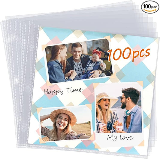 12x12 Scrapbook Page Protectors, 100 Pack, Heavyweight Refill Pages for Scrapbook Binder and 12x12 Photo Album
