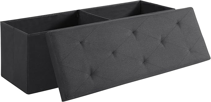 VECELO 43'' Folding Storage Ottoman Bench, Storage Chest, Linen Fabric Foot Rest Stool, 158L Storage Footstools for Bedroom and Living Room, Holds up to 660 lbs, DBlack