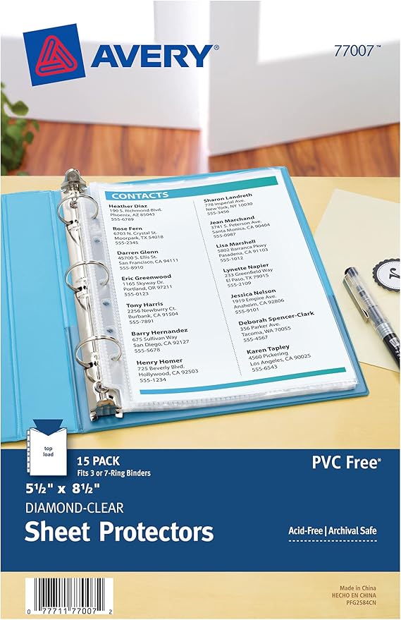 Avery Diamond Clear Heavyweight Sheet Protectors for Mini Binders, Holds 8.5" x 5.5" Sheets, 15ct (77007)