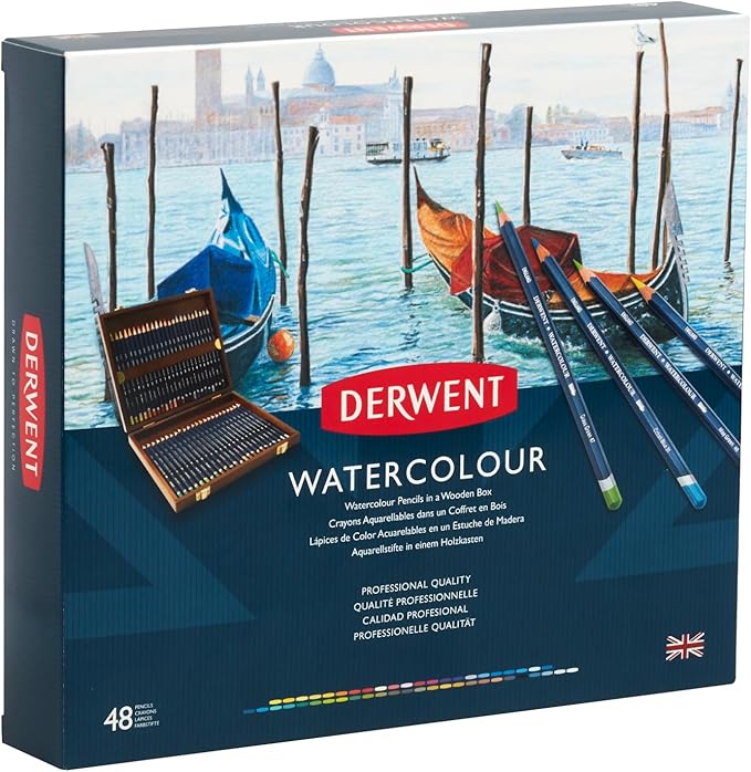 Derwent Colored Pencils, WaterColour, Water Color Pencils, Drawing, Art, Wooden Box, 48 Count (0700758)