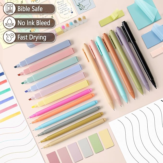 Bible Study Supplies, Bible Journaling Kit with No Bleed Bibles Highlighters, Pens, Storage Bag, Sticky Notes, Tabs, Ideal Christian Bible Gifts for Women, Accessories Kits for Bible Study Group