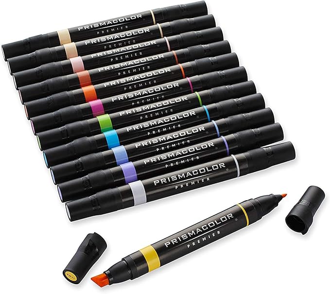Prismacolor Premier Double-Ended Art Markers Fine And Chisel Tip Manga Colors Adult Coloring 12 Pack