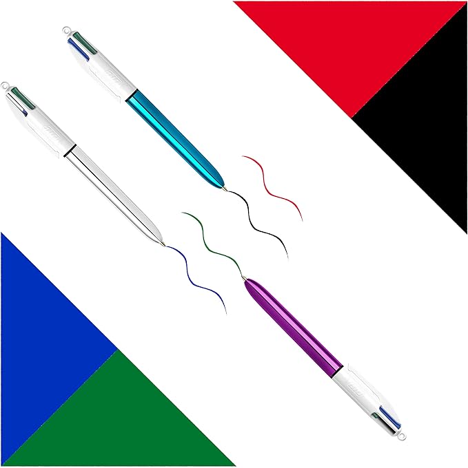 BIC 4 Colours Ball Pens - Purple Pen Holder of 6