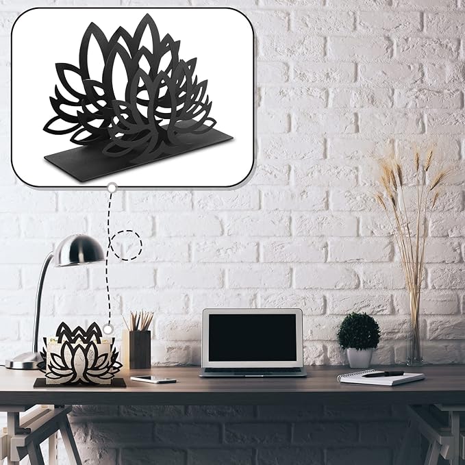Lotus Desktop Mail Organizer Lotus Shaped Mail Holder Countertop Black Metal File Letter Holder Letter Sorter for Envelope Document Paper Book Magazine Storage Office Home