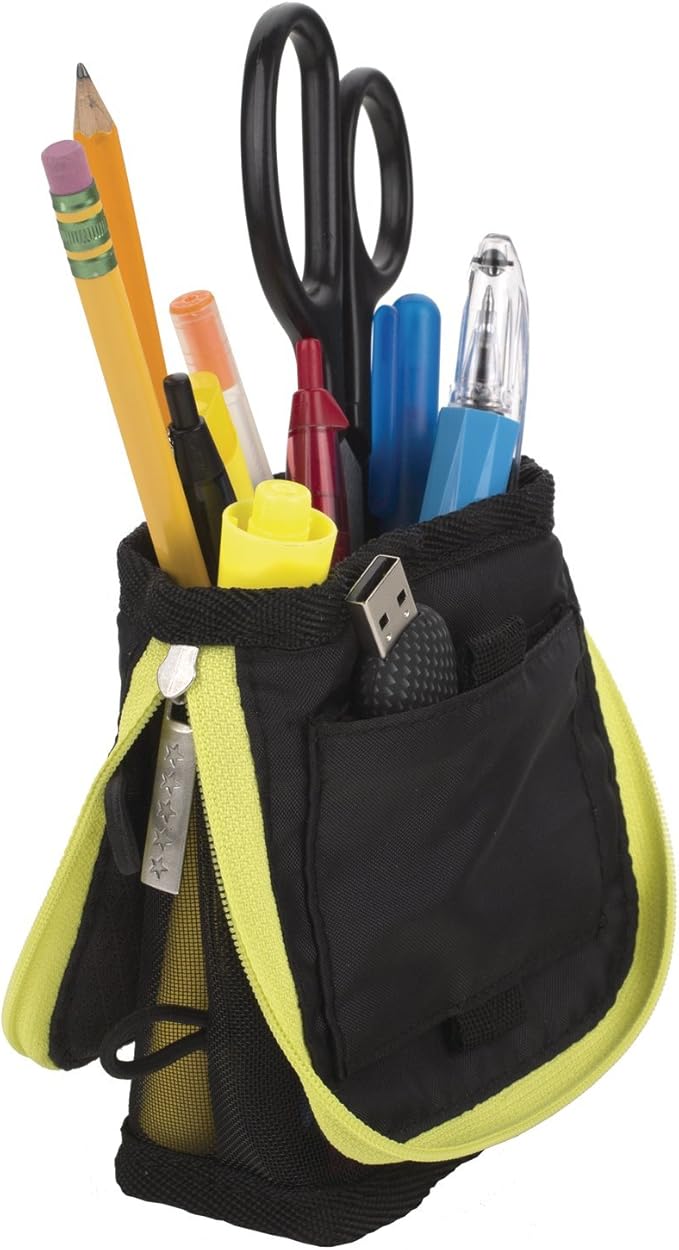 Five Star Pencil Pouch, Pen Case, Fits 3 Ring Binder, Stand 'N Store, Black/Yellow (50516CC8)