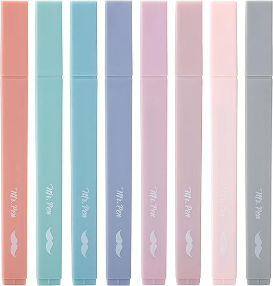 Mr. Pen- Aesthetic Cute Highlighters, 8 pcs, Chisel Tip, Earthy Colors, Assorted Colors,No Bleed Bible Pastel Highlighter Set