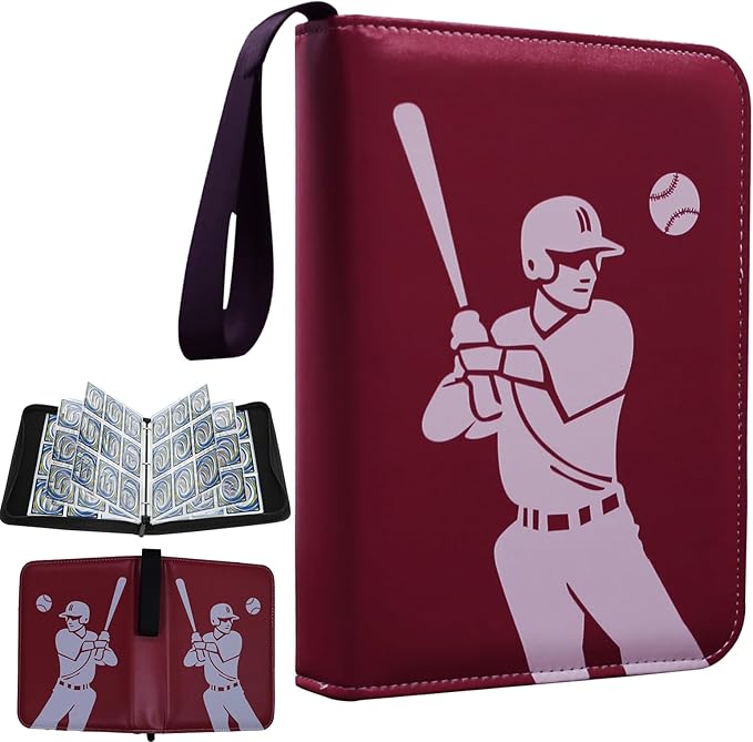 Trading Card Binder 9-Pocket Baseball Design Card Album with 50 Removable Sleeves, Holds 900 Cards, Sports & Game Collectible Card Holde