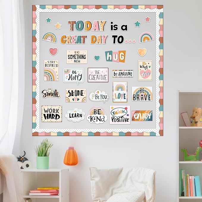 Today is A Great Day Bulletin Board Set Boho Rainbow Motivational Classroom Decor for Teachers Positive Affirmations Accents Inspiration Cutouts for Class School Bulletin Board Decoration Supplies