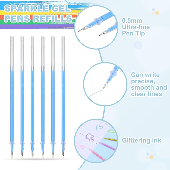 PATIKIL 0.5mm Gel Pens Refills, 24 Pack Glitter Gel Pens Sparkle Metallic Ink Fine Point Colored Refill Set for Adults Coloring Books Journaling Scrapbooking Art Drawing, Blue-Purple