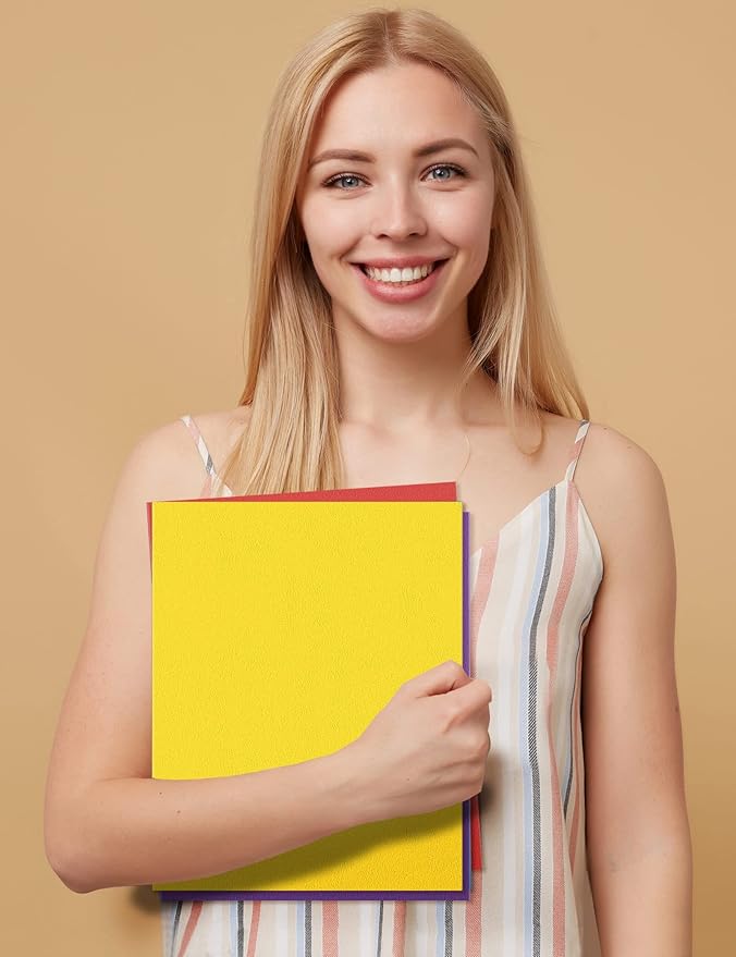 SUNEE Folders with Pockets(25 Pack, Yellow), 2 Pocket Folders Fit Letter Size Paper, Paper File Folder for School Office Home Business