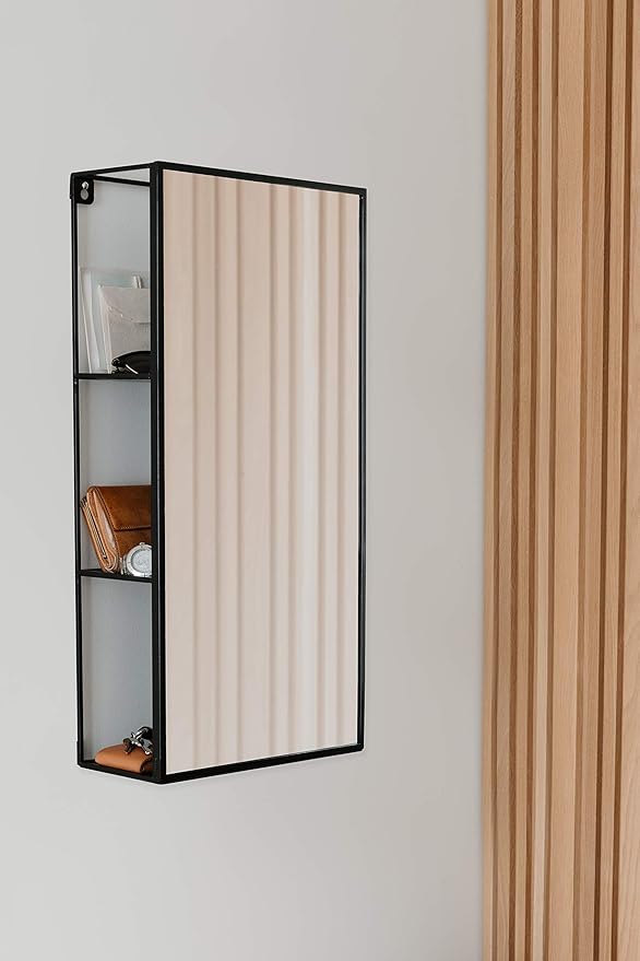 Umbra Cubiko 24x12" Rectangular Black Metal Bathroom Mirror Storage Cabinet with 3 Shelves